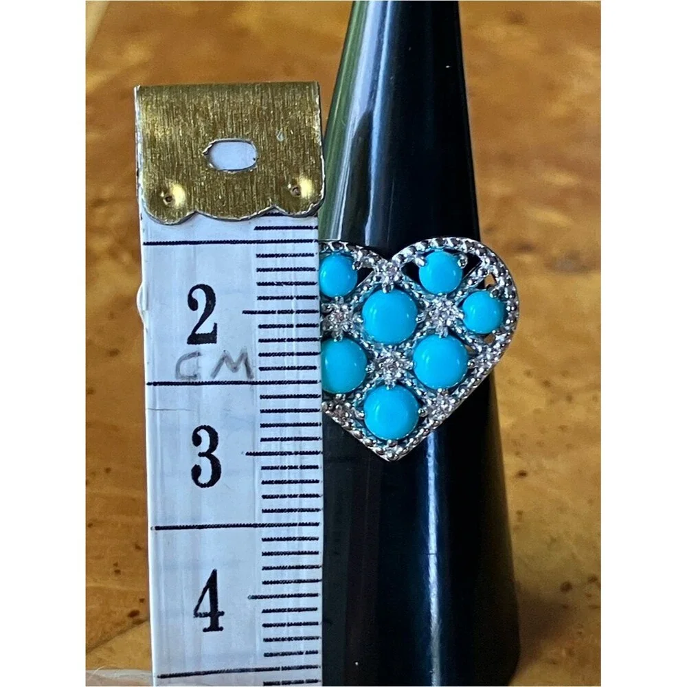 Sleeping Beauty Turquoise Sterling Silver Heart Ring Size 5.75